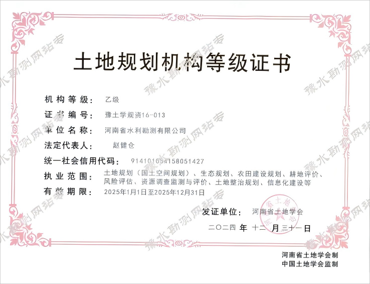 土地規(guī)劃?rùn)C(jī)構(gòu)等級(jí)證書